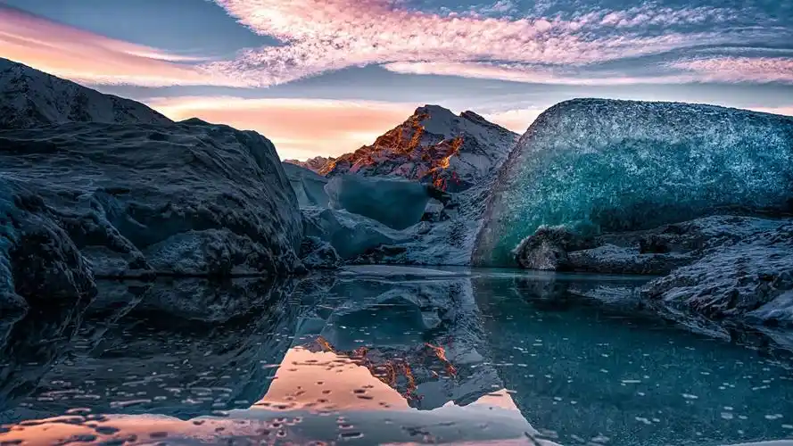 自然和风景 湖 阿拉斯加,湖泊,冰,天空,山,冬季 壁纸 / 1920x1080
