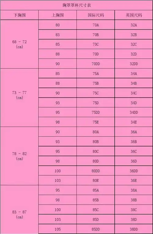 所有分类 工程科技 电子/电路 罩杯分类11 胸罩罩杯尺寸 表胸围下上