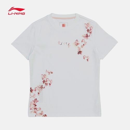 中国李宁樱花恤女2021夏季新款休闲上衣文化衫运动t恤
