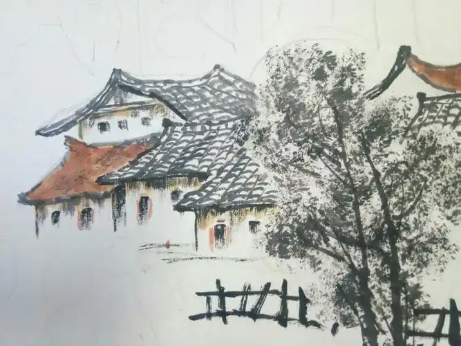 29190614彩墨山水《房屋》的画法,由王建华老师讲课