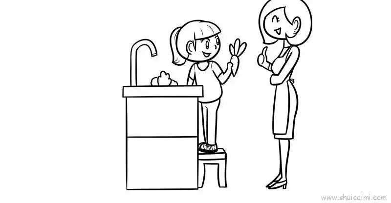 我帮妈妈洗菜教程儿童画怎么画我帮妈妈洗菜教程简笔画好看