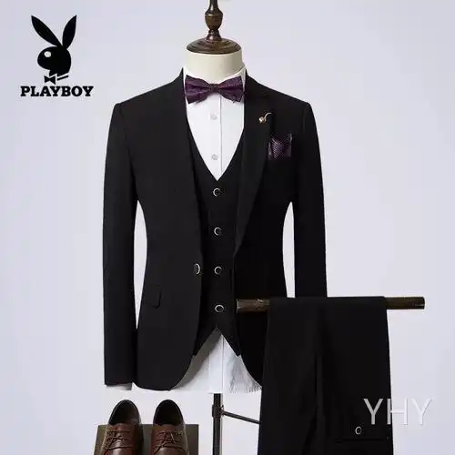 花花公子伴郎服装新郎修身西服套装小西装结婚礼服职业正装男韩版