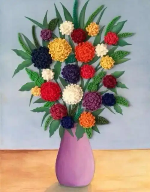 黄色的毛线简单的怎么画(18款毛线花朵装饰画)(31)