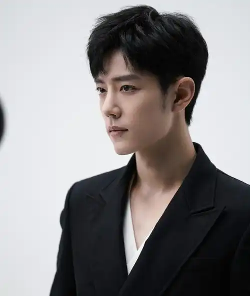 肖战一身黑色西装面容俊秀清冷又慵懒结实贲起的肌肉