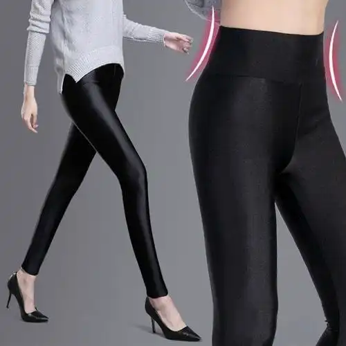 打底裤女高腰冰丝光泽裤高弹力薄款外穿踩脚长裤显瘦小脚裤黑色薄款平