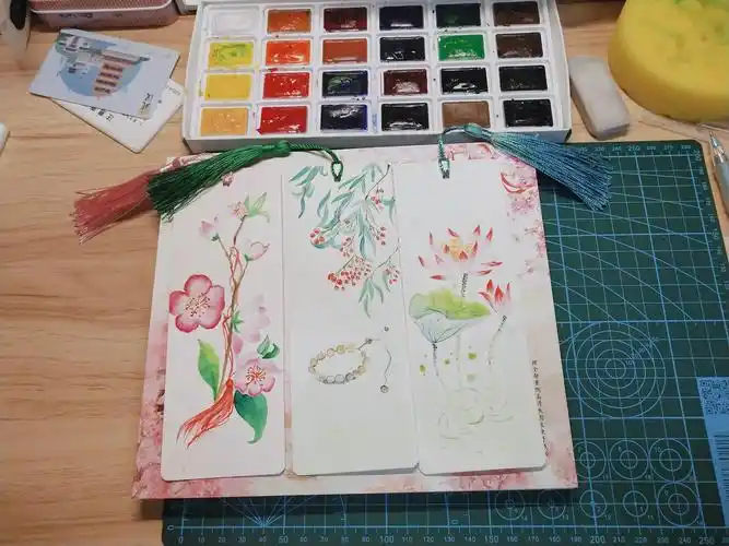 水彩手绘古风书签