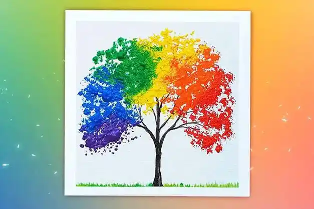 2,画笔沾黑色颜料后在画纸底部画树干和树枝,画简单的粗线和细线代表