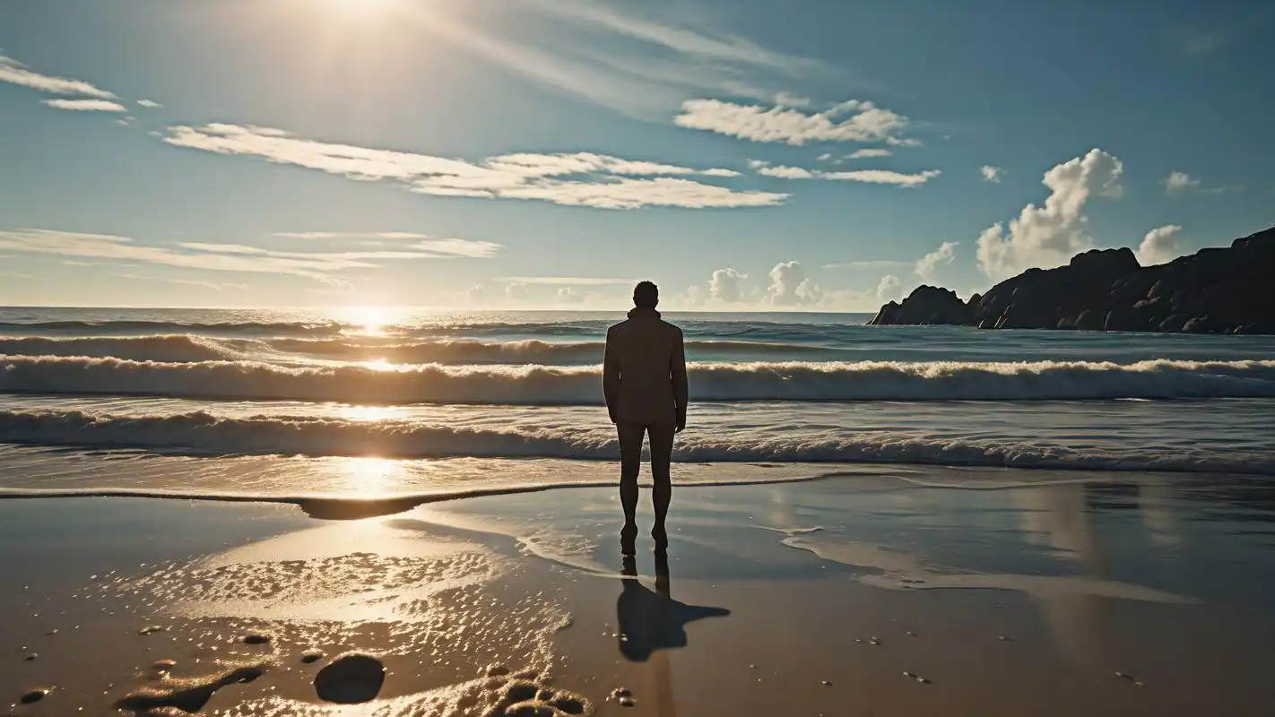 一个人看海🌊孤独又浪漫的高清壁纸 一个人静静地坐在海边,眼前是