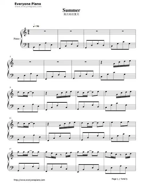 菊次郎的夏天钢琴谱久石让summer完整版简谱