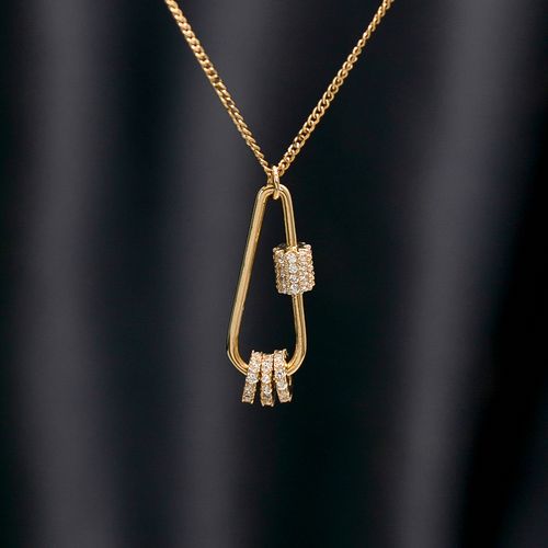 恒蕴叶子纯14k黄金亮钻镶嵌曲别针两戴锁骨链潮女小众英伦范项链