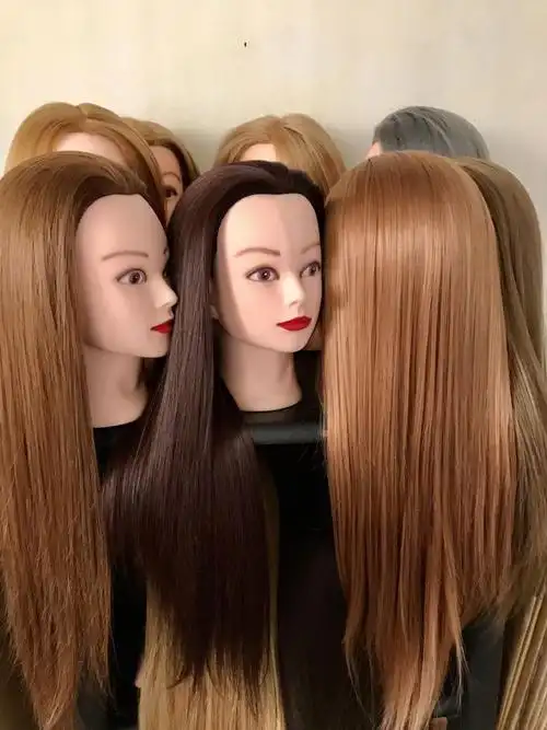 假发头模彩色练习盘发编发化妆公仔头仿真发假人头模型美发模特头黑加