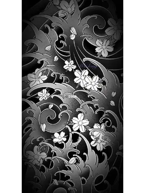 浪臂花臂水浪纹身