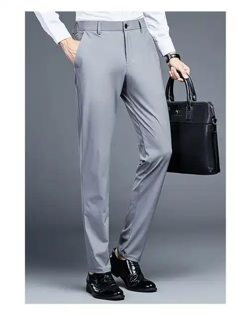 冰丝四面弹力速干商务休闲裤男士夏季轻薄西裤修身裤修身抗皱长裤子
