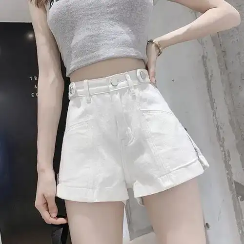 白色牛仔短裤女2022年夏季新款网红爆款侧拉链高腰显瘦百搭热裤潮
