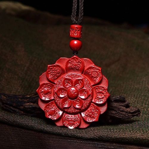 高含量帝王砂紫金砂八宝莲花吊坠六字真言朱砂圆形吊坠