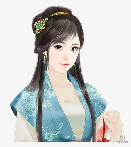 蓝衣秀丽女子古风手绘