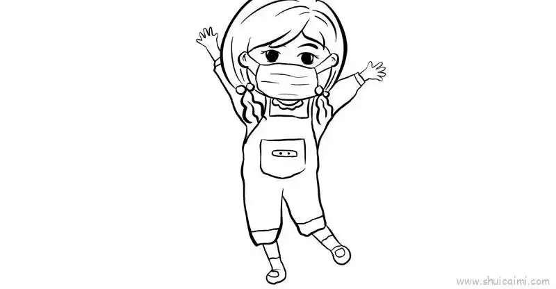 小女孩戴口罩儿童画怎么画小女孩戴口罩简笔画步骤