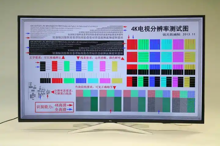 智能电视 评测    使用专业4k测试图可以看到tcl c2-cudg电视的色彩