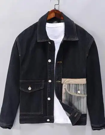 百搭纯棉牛仔外套男秋季时尚潮款男装上衣宽松透气翻领休闲夹克男 深