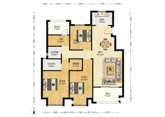 融创东方御园4室2厅2卫133.2㎡南300万