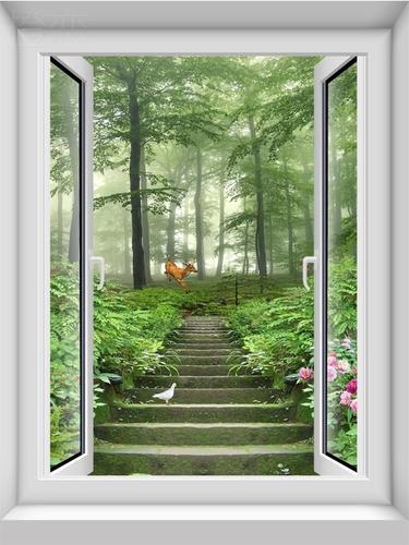 c仿真假窗户装饰壁纸竖版自然风景墙贴画挂布宿舍3d仿真立体室内