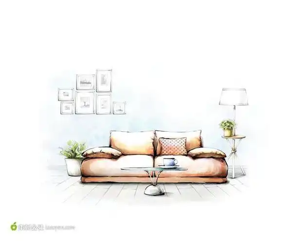 客厅时尚沙发手绘效果图