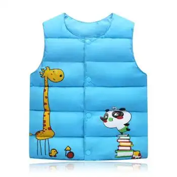 反季儿童羽绒棉马甲秋冬卡通动漫棉马夹男女宝宝棉背心婴幼儿坎肩 湖