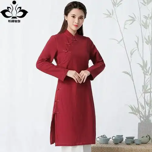 棉麻盘扣斜襟中国风复古茶人服禅意女装文艺长袖唐装女上衣发