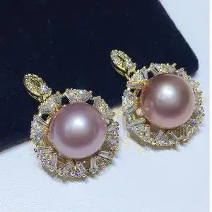 大颗粒紫色珍珠正圆豪镶吊坠11-12工艺精湛设计经典款式高端大气