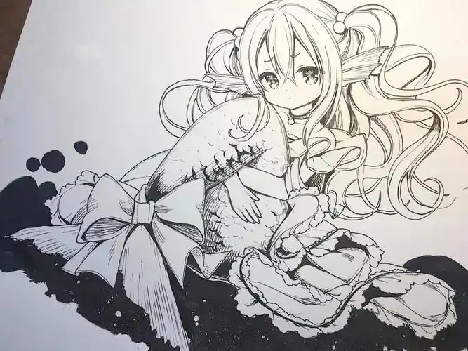 【铅笔线稿】二次元动漫女生线稿素材,初学者收!(彩铅马克笔上色)