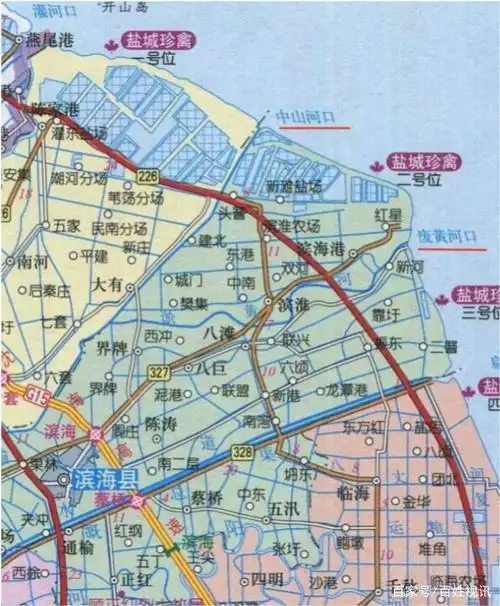 黄河故道从废黄河口,中山河口入海,这里的滨海县濒临黄海而得名