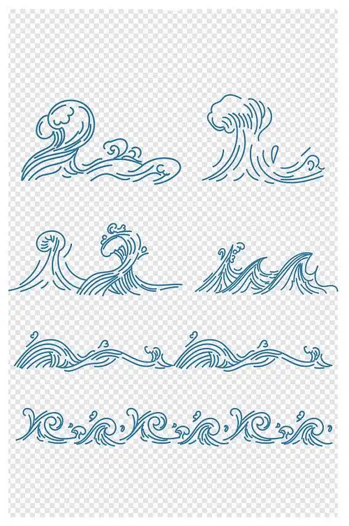 手绘中国风复古浪花水纹免扣素材