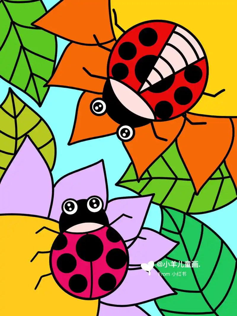 可爱的小瓢虫儿童创意画 幼儿园 9315打印 #创意美术儿童画
