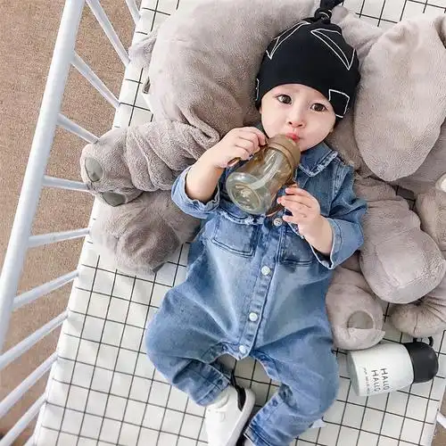 婴儿牛仔连体衣秋装春秋爬服9男12个月宝宝衣服连身衣