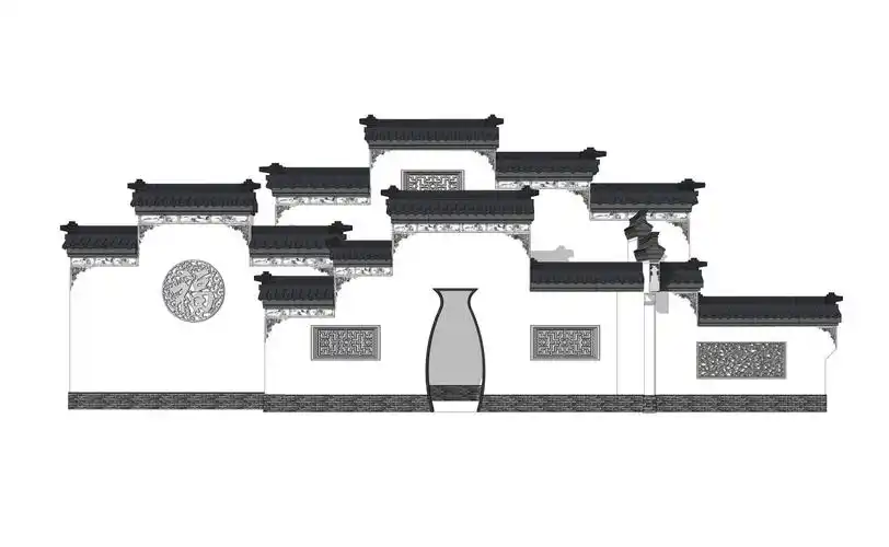 中式马头墙su模型