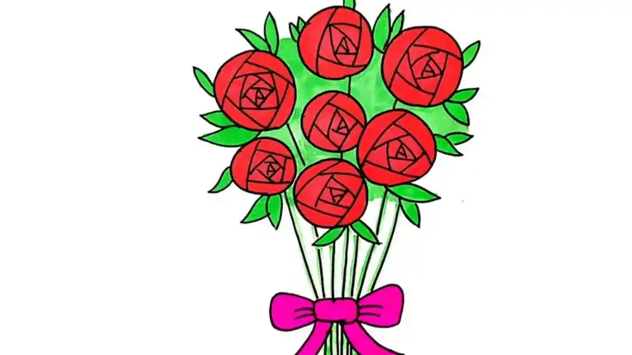 三八女神节#玫瑰花画法#花束绘画#儿童画#少儿美术#简笔画教程#亲子