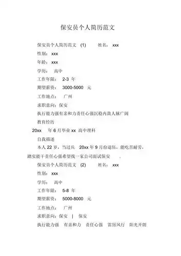 保安员个人简历范文
