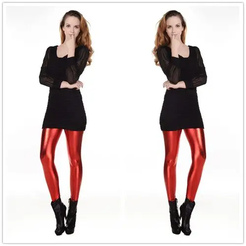 彩色亮皮金属质感仿皮裤烫金九分打底裤舞台表演leggings2020 金色 xl