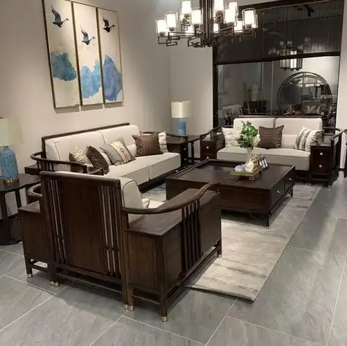 新中式沙发组合现代简约实木禅意乌金木沙发客厅别墅会所高档家具