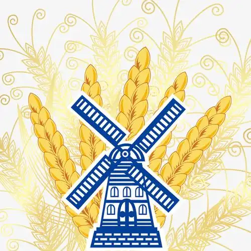 2000 关键词 : 秋季,立秋,金色麦穗,荷兰风车,卡通插图,创意卡通,插图