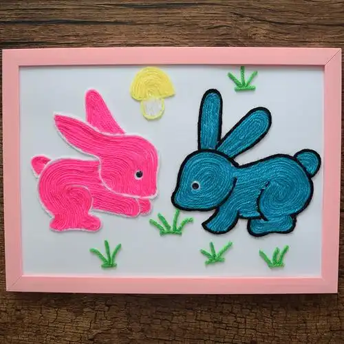 幼儿园手工课材料包 毛线扣子粘贴画 创意新奇diy玩具贴画 垂钓