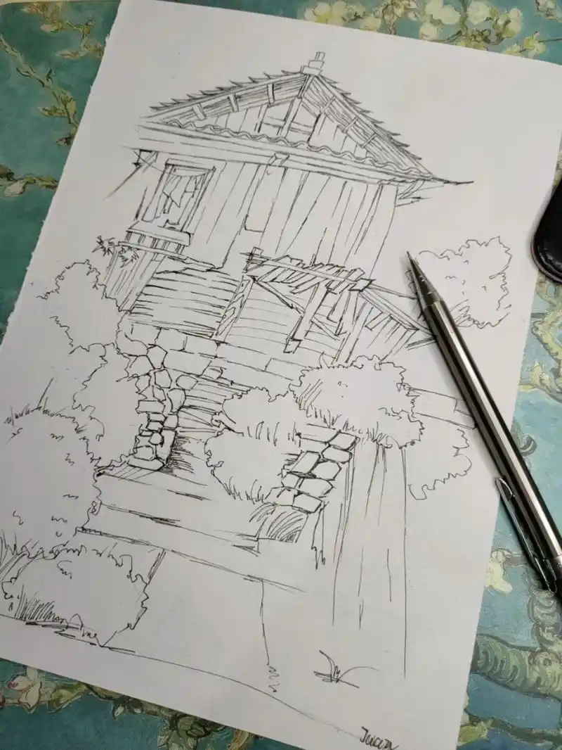 马克笔速写风景画线稿 #马克笔风景画# #马克笔画# #风景画# #线稿