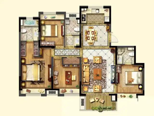 以下就是本套永威望湖郡小区142平米四居室房子的户型图