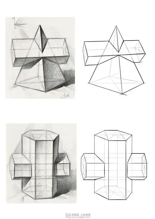 组合几何体素描速写美术绘画入门练习