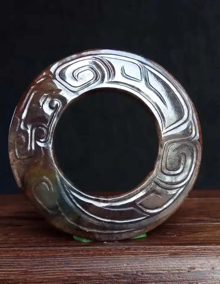 高古玉老玉商周玉器西周老和田玉龙纹玉环玉璧玉佩挂件