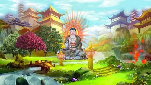 佛教如来圣境极乐世界仙鹤楼阁宝石小桥流水_1920x1080_高清视频素材