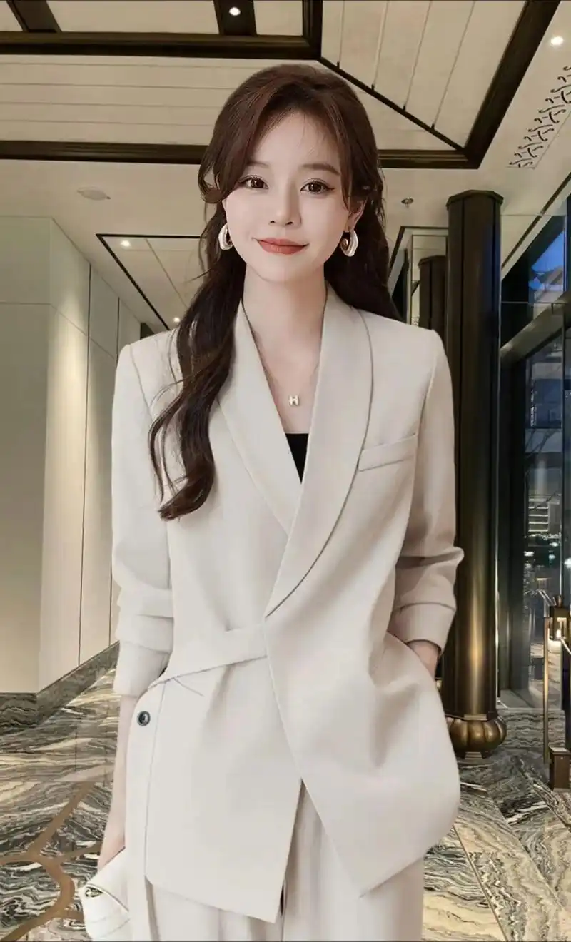 这款休闲小西装外套女春秋新款韩版时尚气质宽松西服阔腿裤套装, - 抖