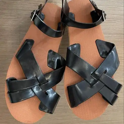 泡沫凉鞋男户外工作鞋经典老式夏季镂空洞洞平底复古80年代休闲褐色