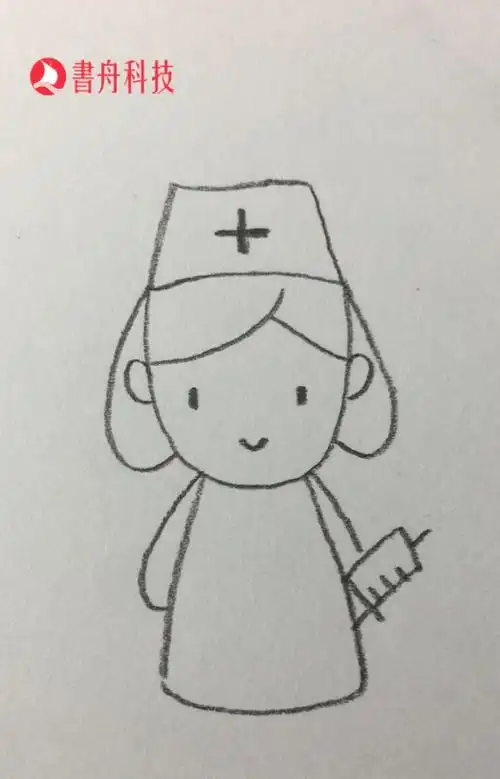 画出白衣天使的双手和手里的爱心将白衣天使的身体线条补充完整在白衣