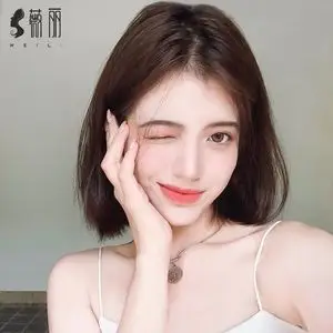 假发女短发中分八字刘海蕾丝时尚洋气减龄圆脸修脸bobo头全头套式